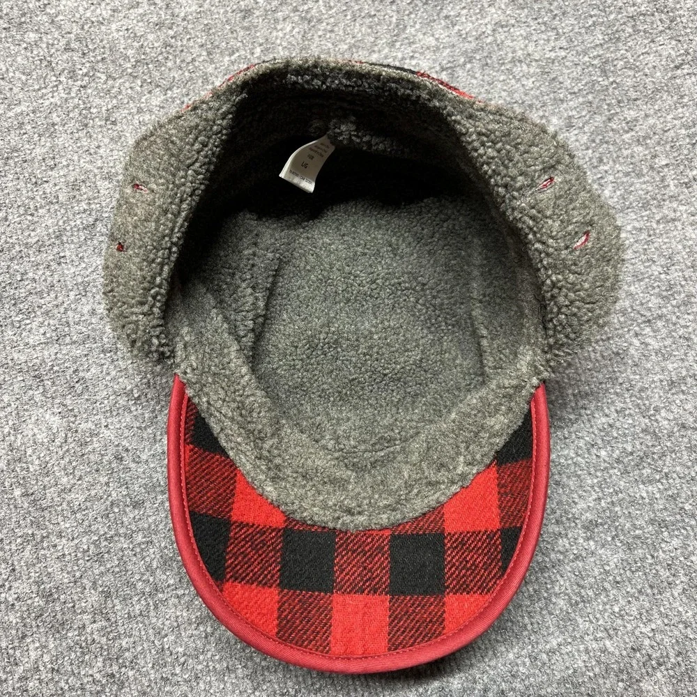 Outdoor Research Hat Army Cap Fitted Mens Large Red Plaid Ear Flap Fleece Winter